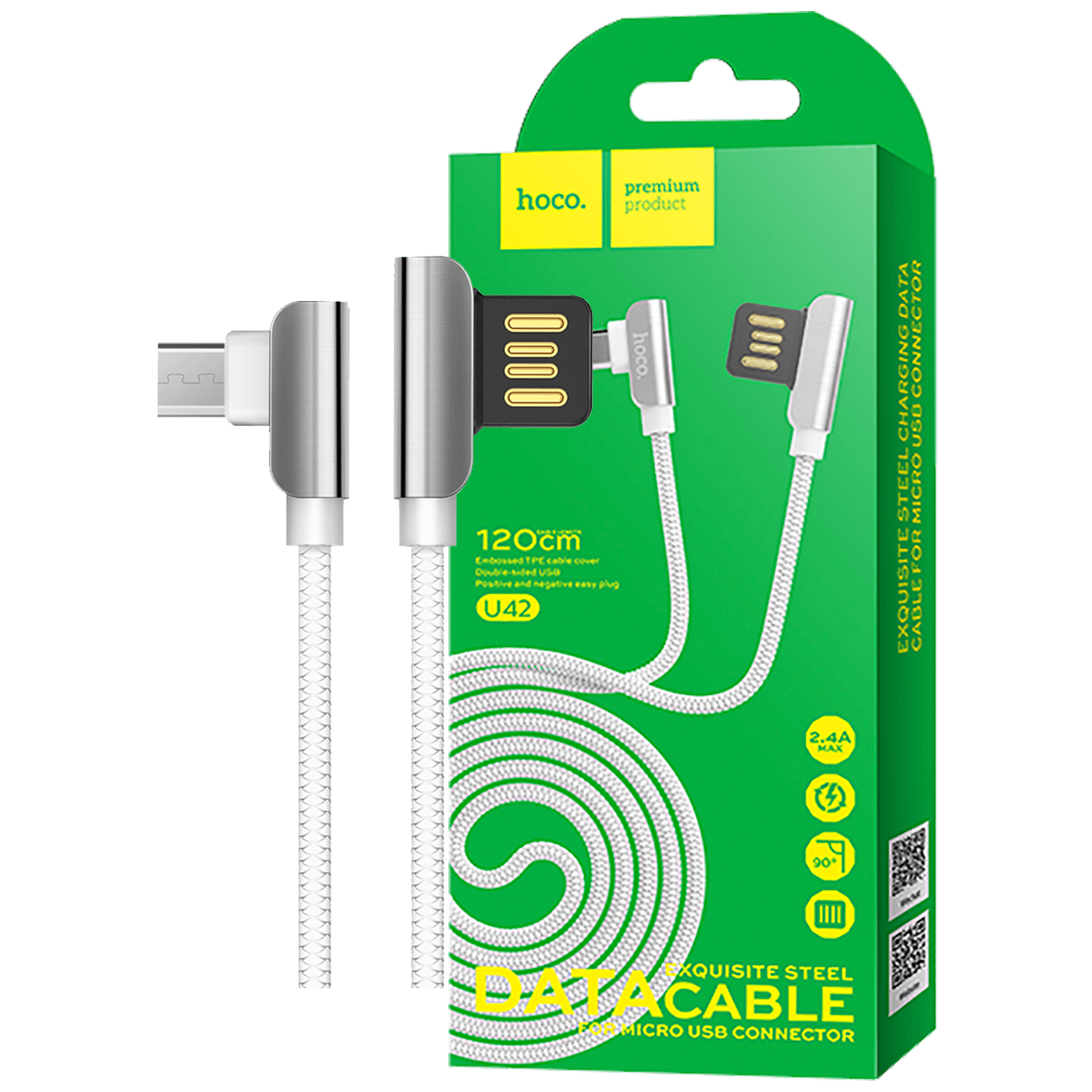 USB kabl za smartphone, micro USB, 1.2 met., 2.4 A, bijela