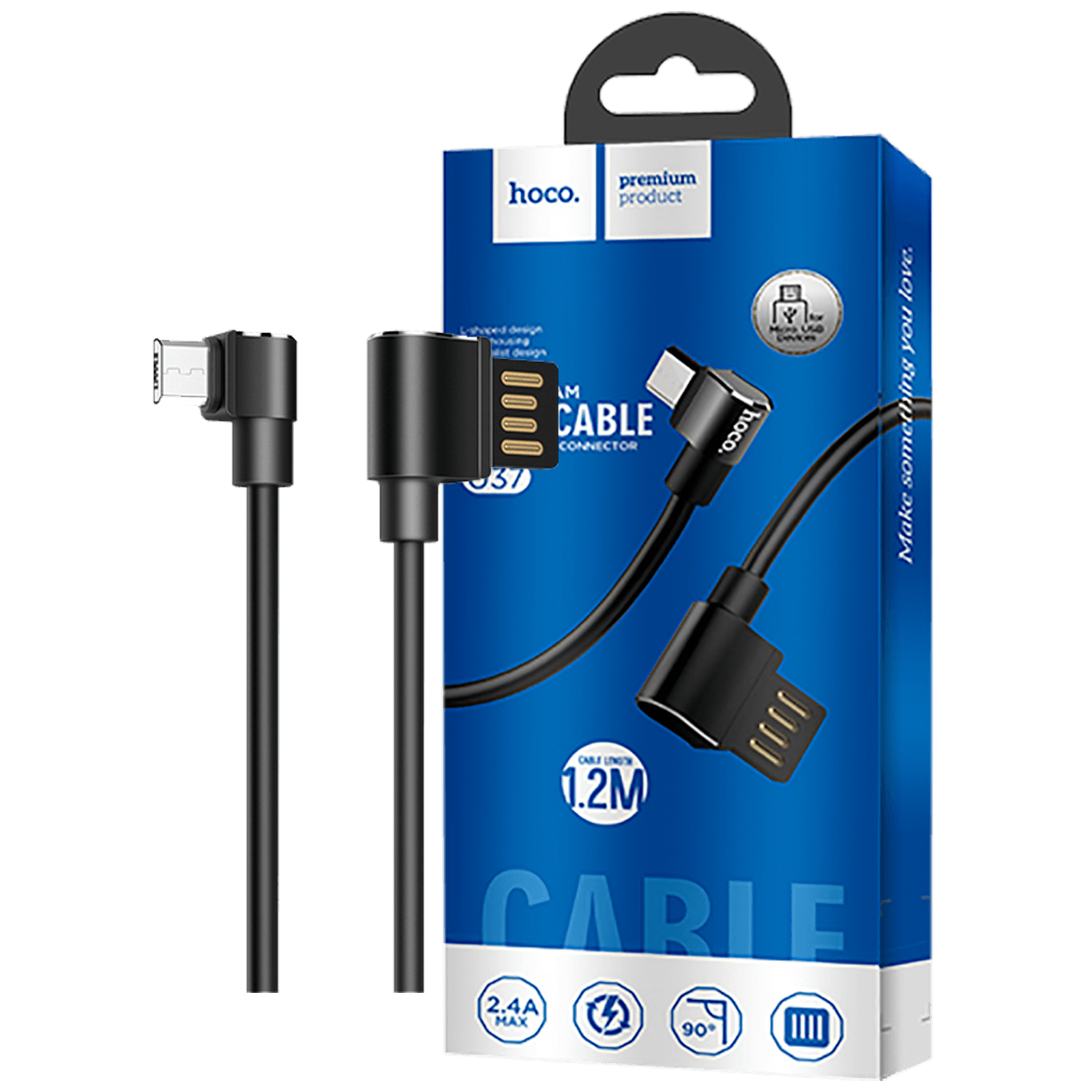 USB kabl za smartphone, micro USB, kutni 90°, 1.2 met,crna