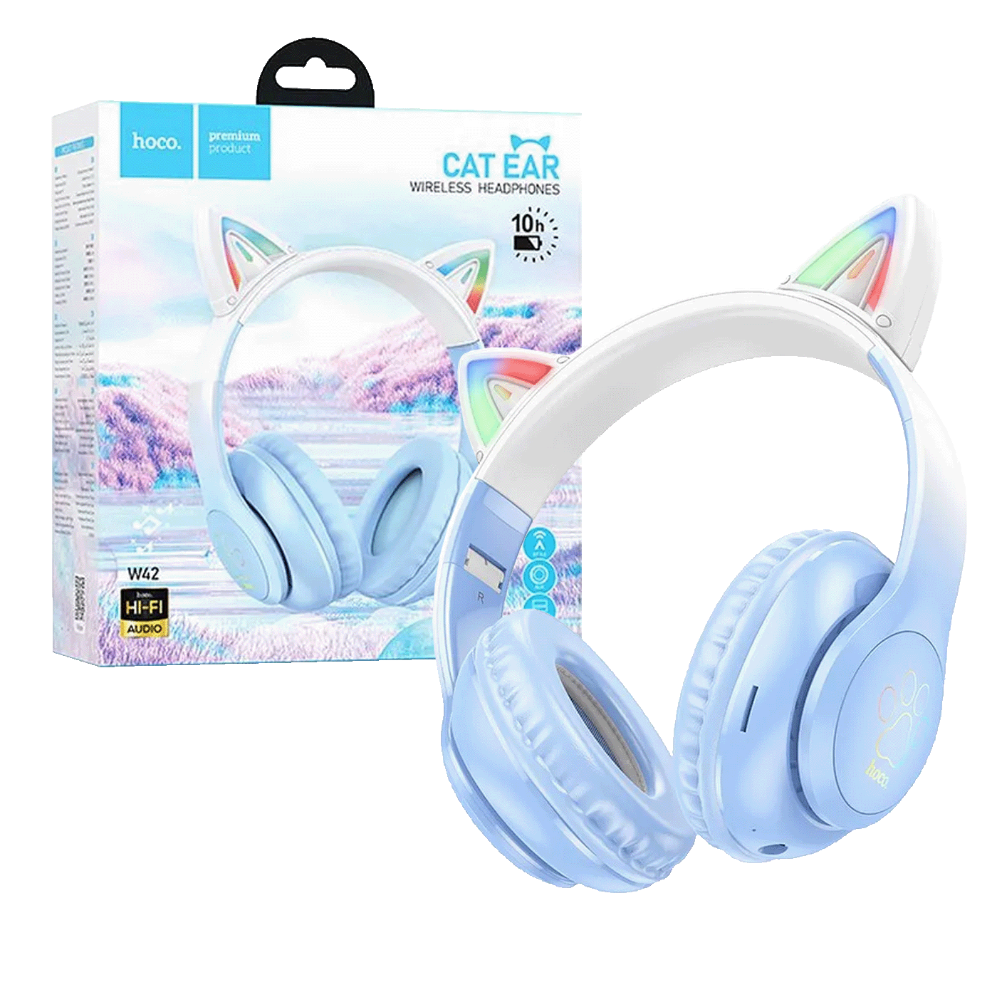 hoco. Slušalice bežične sa mikrofonom, Bluetooth - W42 Cat Ears, Crystal Blue
