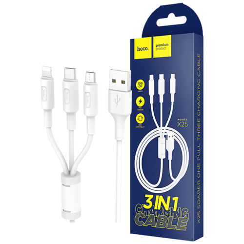 USB kabl, 3in1, microUSB, USB type C, Lightning, 1 met, 2 A