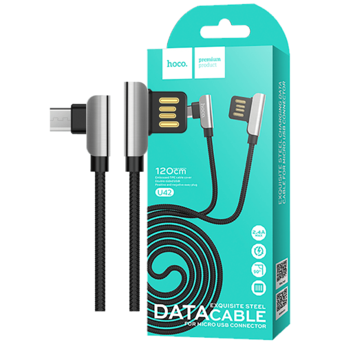 USB kabl za smartphone, micro USB, 1.2 met., 2.4 A, crna