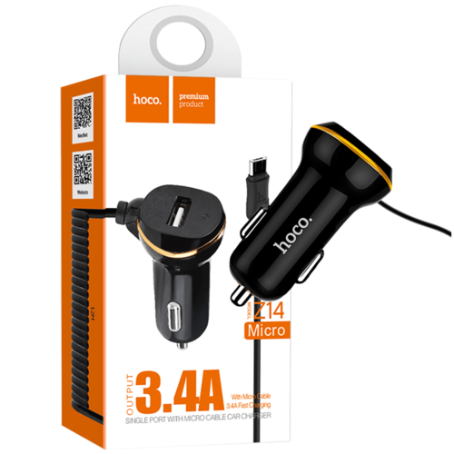 Auto punjač  sa micro USB kabl, USB, 5 V/3.4 A, crna