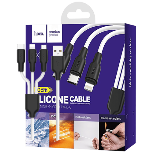 USB kabl, 3in1, microUSB, type C, Lightning, 1.2 met., 2 A