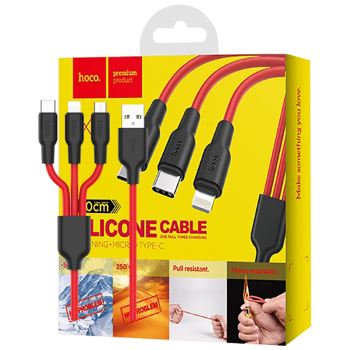 USB kabl, 3in1, microUSB, type C, Lightning, 1.2 met., 2 A