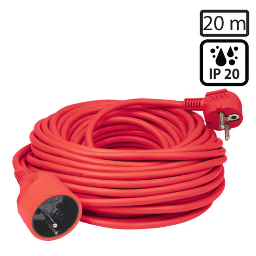 Produžni strujni kabl 1 utičnica, 20 m, H05VV-F 3G, crvena