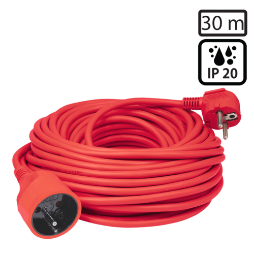Produžni strujni kabl 1 utičnica, 30 m, H05VV-F 3G, crvena