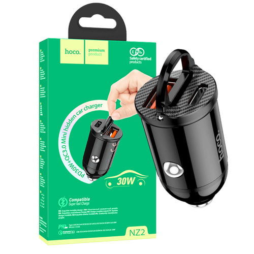 Auto punjač za smartphone , PD + QC3.0, 2 x USB, 4.8 A, crna