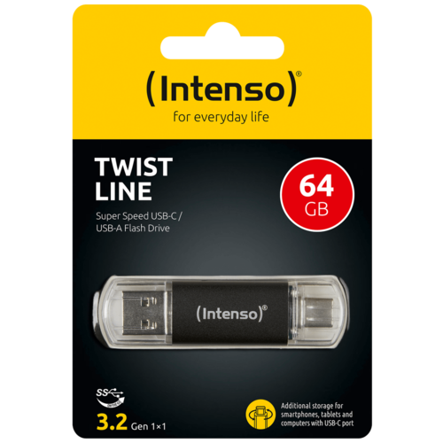 USB Flash drive 64GB, USB 3.2, USB-C, USB-A, Twist Line