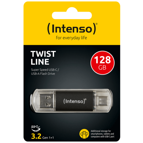 USB Flash drive 128GB, USB 3.2, USB-C, USB-A, Twist Line