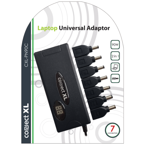 Adapter za laptop,univerzalni, 90W, 2u1 AC+Auto, LCD display