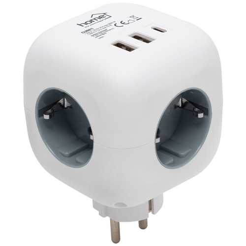 Strujni razdjeljnik sa 3 utičnice,  3 x USB, kocka