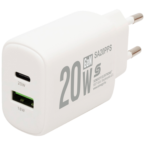 Punjač kučni, brzi, 1 x USB-A, 1 x USB-C, 20W, GaN