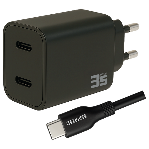 Punjač sa USB-C kablom,  2 x USB-C, brzi, 35W, GaN