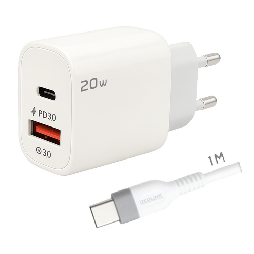Punjač sa USB-C kablom,  1 x USB-A, 1 x USB-C, 20W