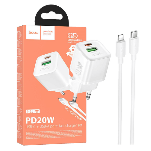 Punjač kućni sa type C - Lightning kabelom, PD20W + QC3.0