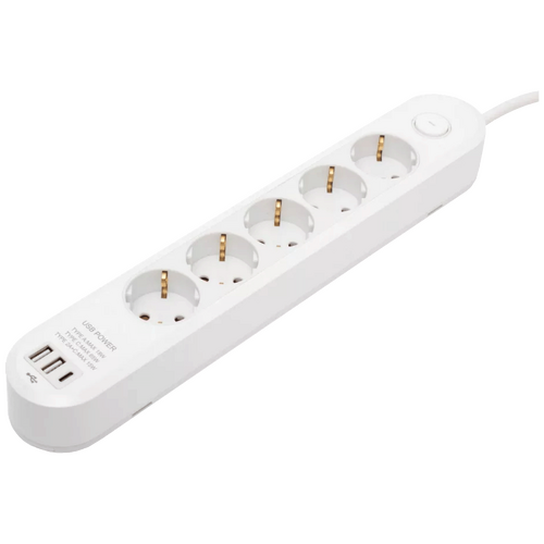 Produžni kabl, 5 utičnica, 1.5mm², USB, 3 met.