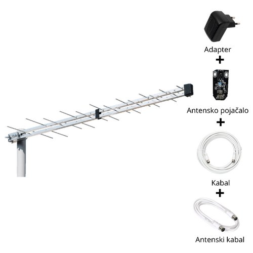 Antena Loga UHF sa pojačalom, 24,5 dB(i), RG6U 10 met. Antena Loga UHF sa pojačalom, 24,5 dB(i), RG6U 10 met.