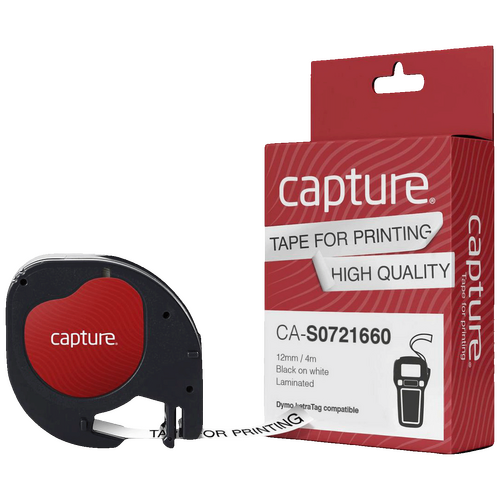 Traka za LetraTag, 12 mm, 4 met., crni tekst / bijela  traka