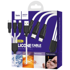 USB kabl, 3in1, microUSB, type C, Lightning, 1.2 met., 2 A