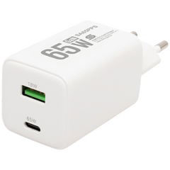 Punjač kučni, brzi, 1 x USB-A, 1 x UCB-C, 65W, GaN