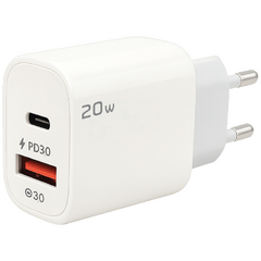 Punjač kućni, 1 x USB-A, 1 x USB-C, 20W