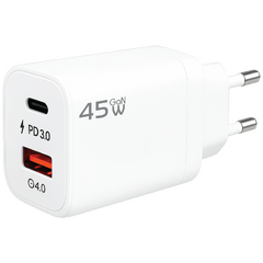 Punjač kućni, 1 x USB-A, 1 x USB-C, 45W, GaN