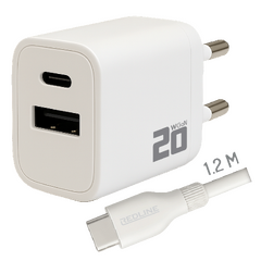 Punjač sa USB-C kablom, 1 x USB-A, 1 x USB-C, brzi, 20W
