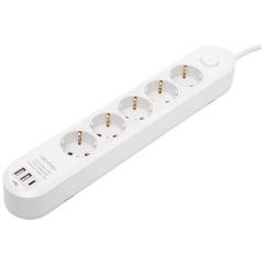 Produžni kabl, 5 utičnica, 1.5mm², USB, 3 met.