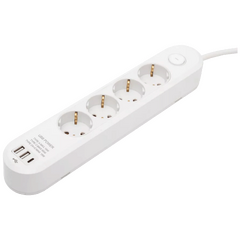 Produžni kabl, 4 utičnice, 1.5mm², USB, 1.5 met.