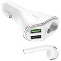 Auto punjač sa bežičnom slušalicom, QC,2 x USB, 3.1 A,bijela