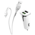 Auto punjač sa Lightning kabelom, QC, 2 x USB,  3.1 A