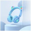 Slušalice bežične sa mikrofonom, Bluetooth, mačje uši, plava