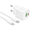 Punjač kućni sa type C - Lightning kabelom, PD20W + QC3.0